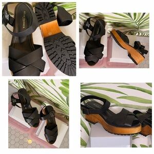 NEW Kelsi Dagger Black Leather Crisscross Platform Sandals size 9.5